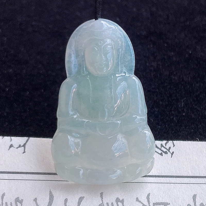 天然翡翠A货冰透观音菩萨吊坠