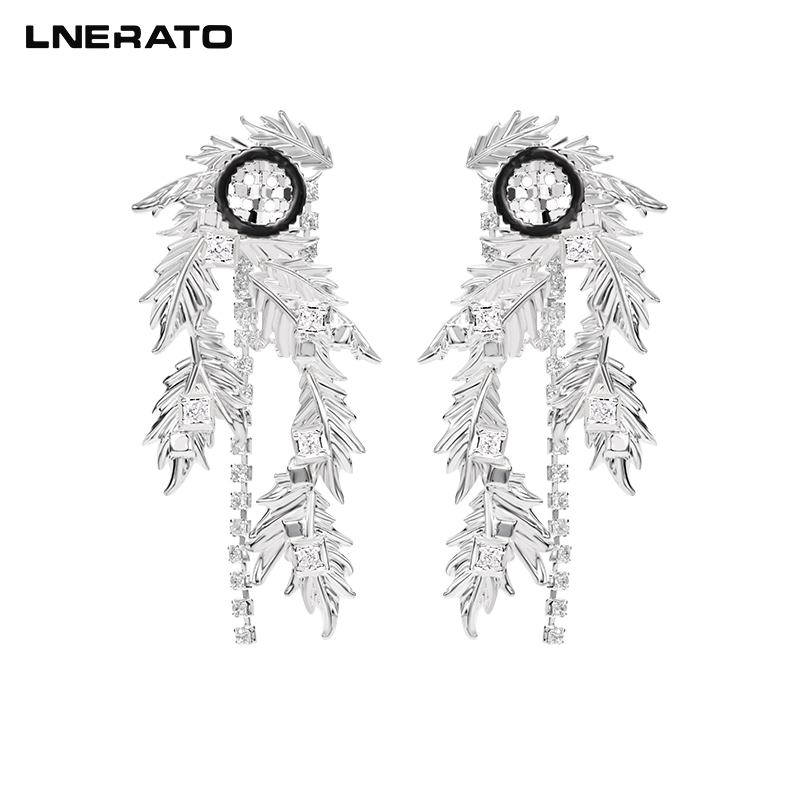 LNERATO纽扣羽毛流苏耳钉