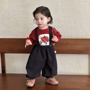 女童秋装2025新款宝宝早秋套装洋气婴儿衣服秋季新款背带裤两件套