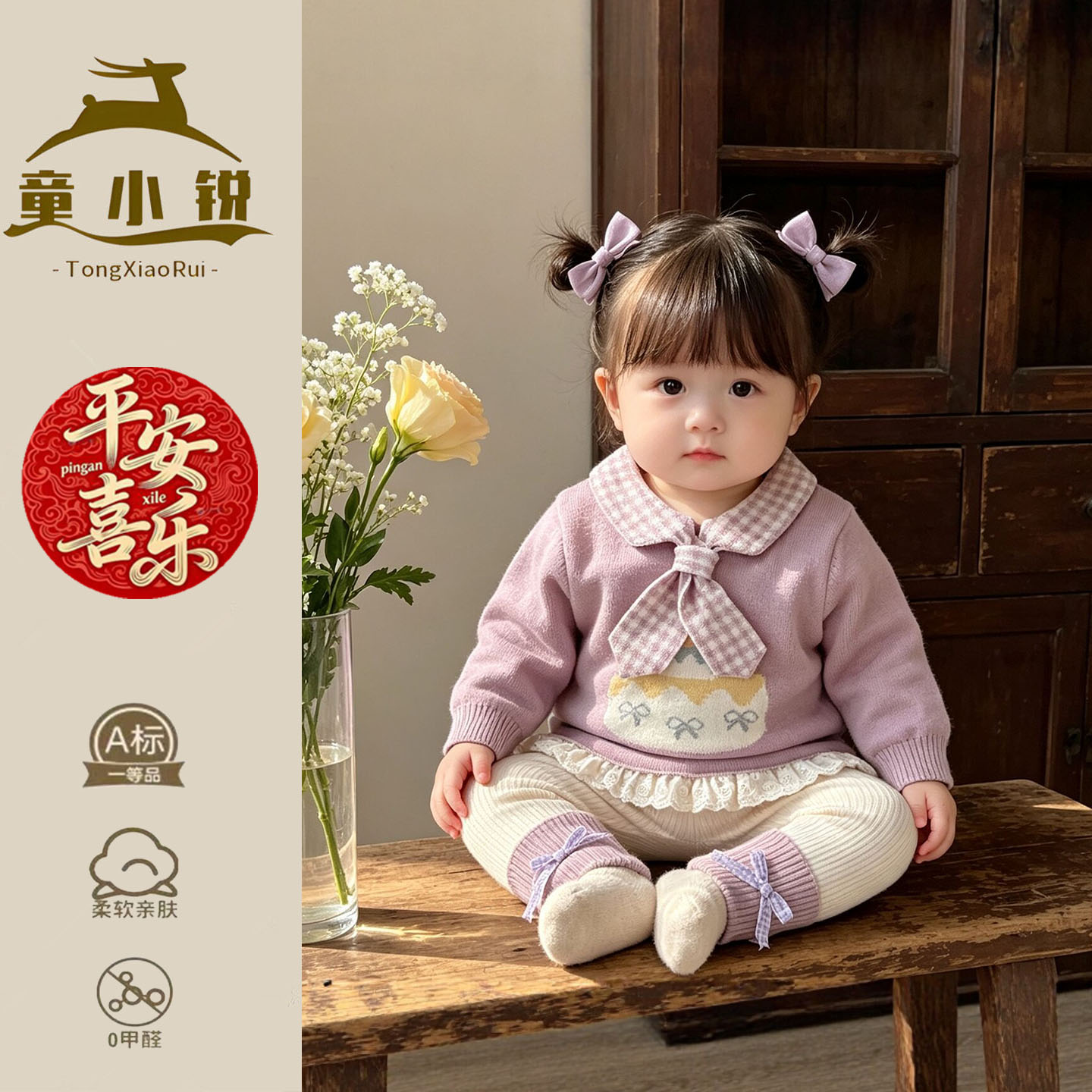 超萌女童秋装毛线衣可爱小月龄针织外出服一岁女宝宝毛衣两件套