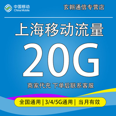 上海移动流量充值20G中国移动流量加油包全国通用流量当月有效