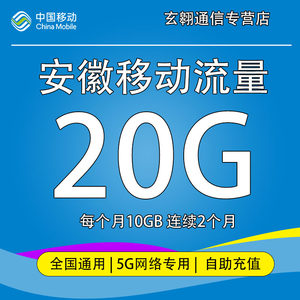 安徽移动流量充值20G5G专用全国通用中国移动流量加油包2个月有效