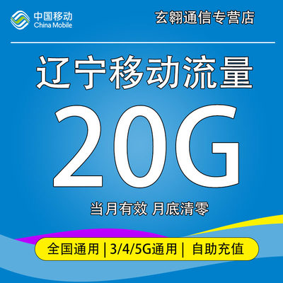 辽宁移动流量充值20GB流量包叠加包2/3/4/5G全国通用流量当月有效