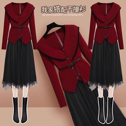 小香风针织连衣裙两件套