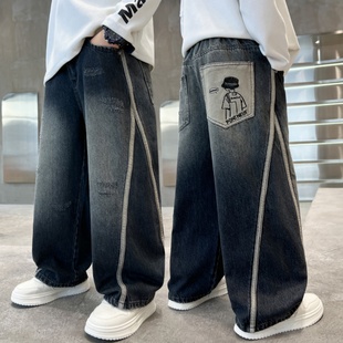 春秋装 帅气时髦帅气大童裤 2025新款 男孩宽松长裤 子 长裤 男童牛仔裤