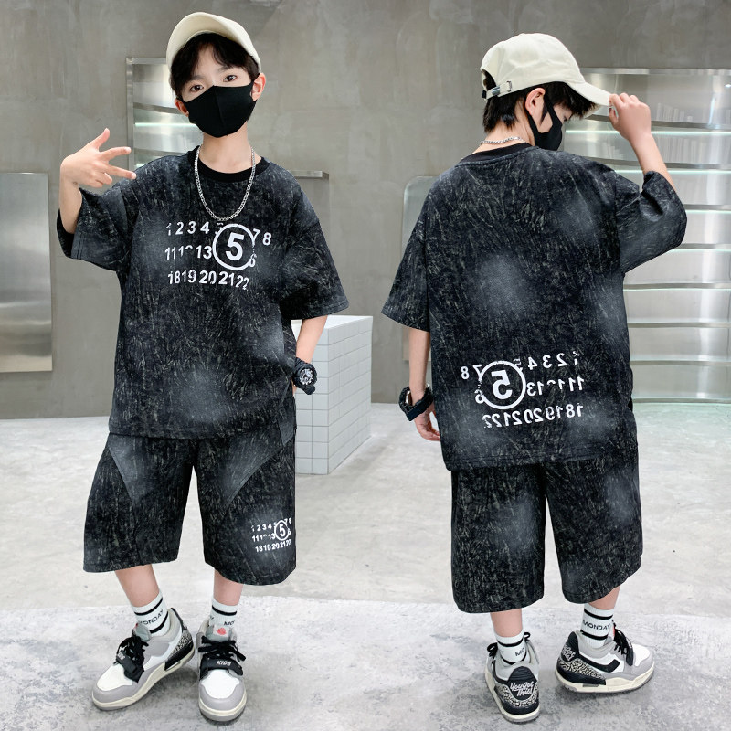 美式男童夏装套装短袖2026新款中大童炸街男孩夏季薄款痞帅两件套