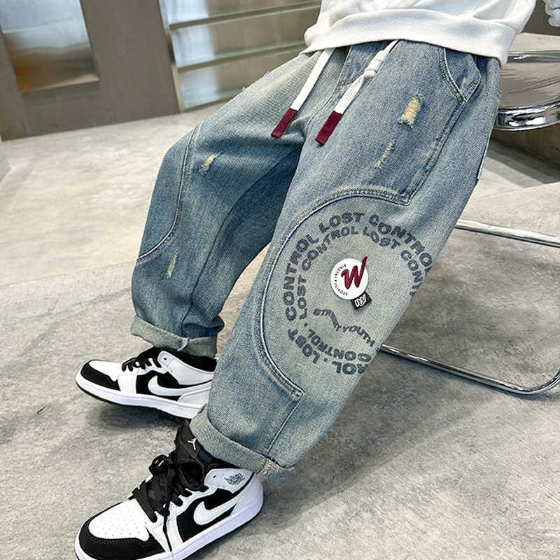 儿童牛仔裤春秋装男孩痞帅裤子2025新款中大童宽松炸街百搭休闲裤,童装/婴儿装/亲子装,儿童牛仔裤,淘宝优惠券,粉丝福利购,淘宝优惠卷