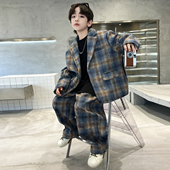 中大童炸街男孩秋季 2026新款 帅气小西服两件套 春秋装 男童西服套装