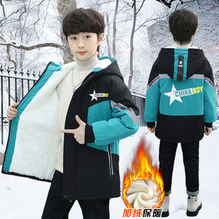 中大童洋气加厚棉衣棉服 派克服2025新款 儿童装 男童加绒外套秋冬款