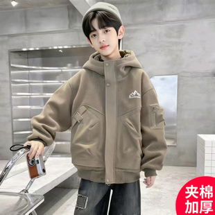 男童夹棉外套秋冬二棉上衣2025新款中大童帅气夹克男孩时髦棉衣潮