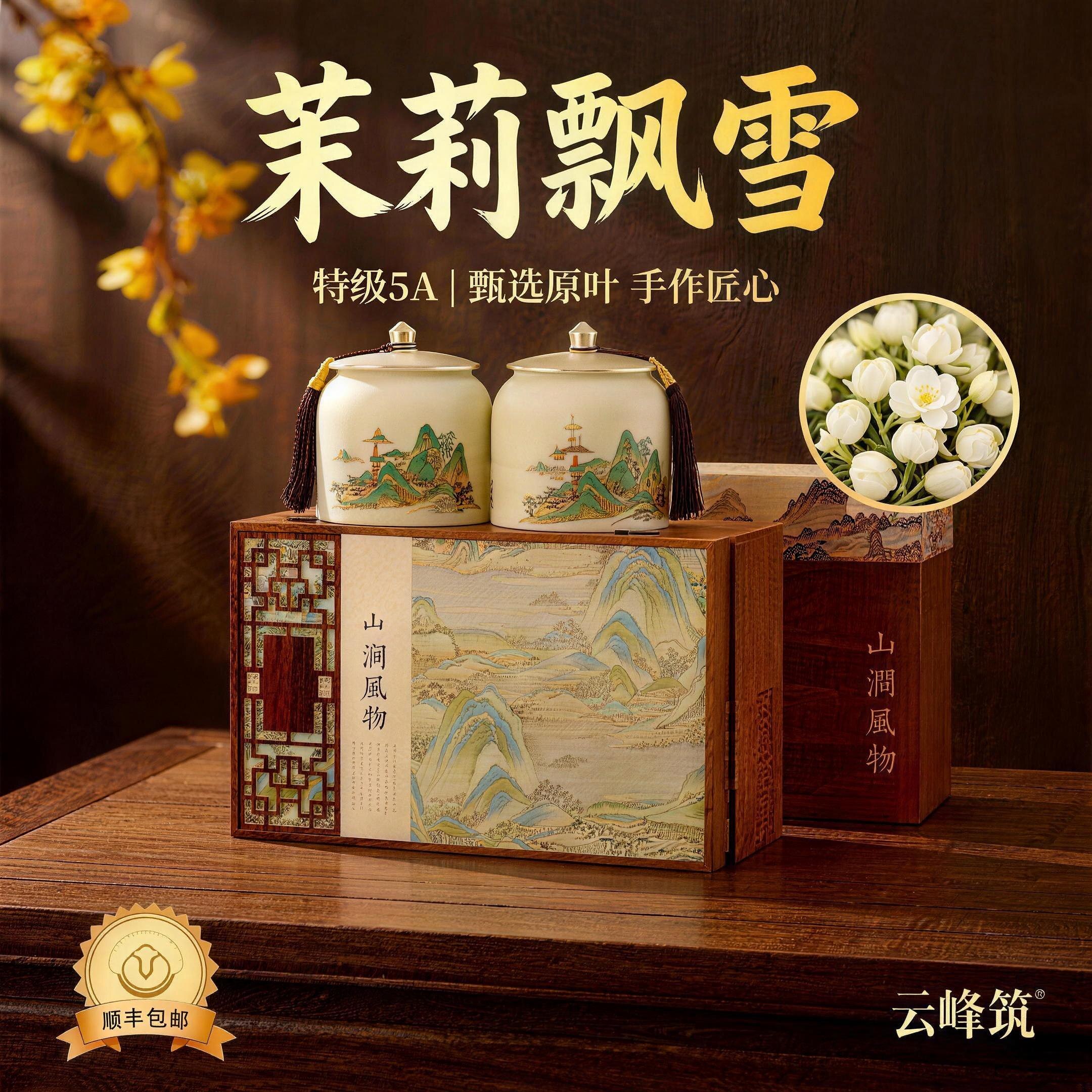 茉莉飘雪特级茶叶5A珍品高档礼盒2026新茶正宗茉莉花茶横县原产