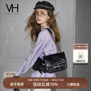 VH女包克斯油蜡腋下包头层牛皮轻奢复古链条斜挎包真皮百搭单肩包