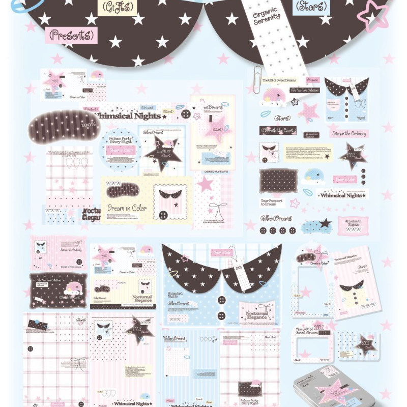 原创D家韩系覆膜文创打包材料含切膜贴纸折页卡头吊牌手账diy素材