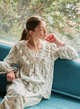 Ullala乌拉拉进口睡衣女秋冬纯棉长袖长裤家居服甜美碎花25280