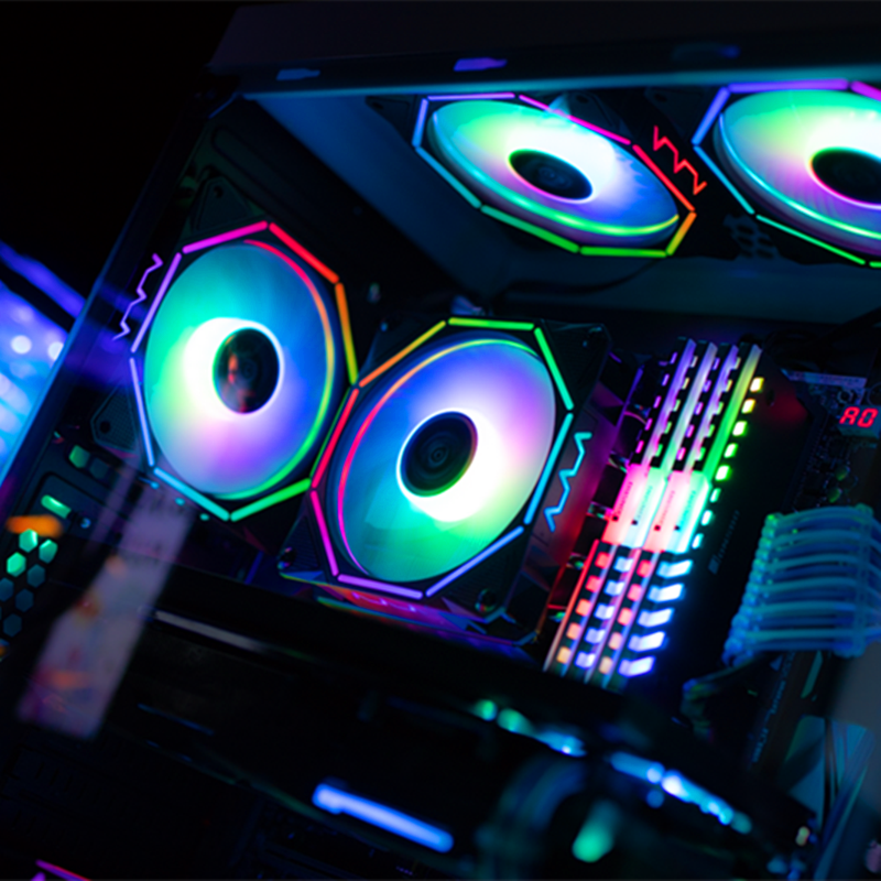 玲珑电脑机箱风扇12cm5v3针argb幻彩aura神光同步水冷pwm温控反向