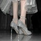 法式 银色高跟鞋 伴娘成年礼服秀禾婚纱水晶新娘婚鞋 女细跟2024新款