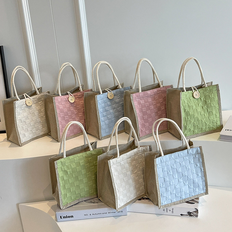 现货褶皱手提包外出手拎麻布包礼品收纳袋学生上学便当饭盒包