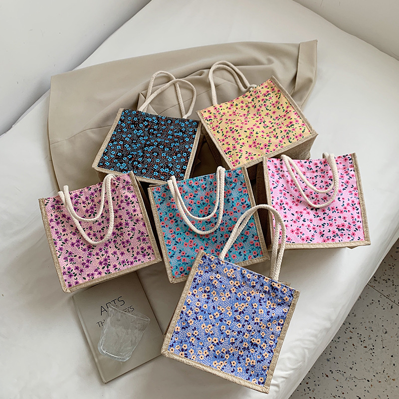 亚麻手提饭盒便当包夏天韩版小清新手拎外出麻布包时尚伴手礼袋子