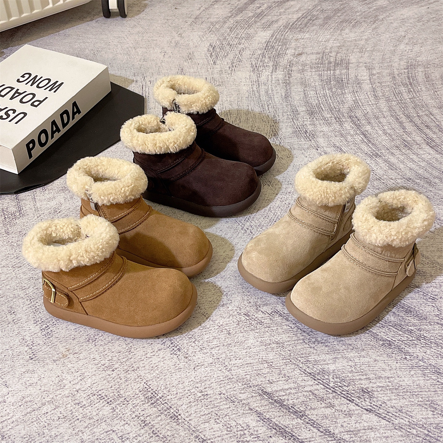 真皮加绒羊羔毛保暖抗寒防滑鞋底