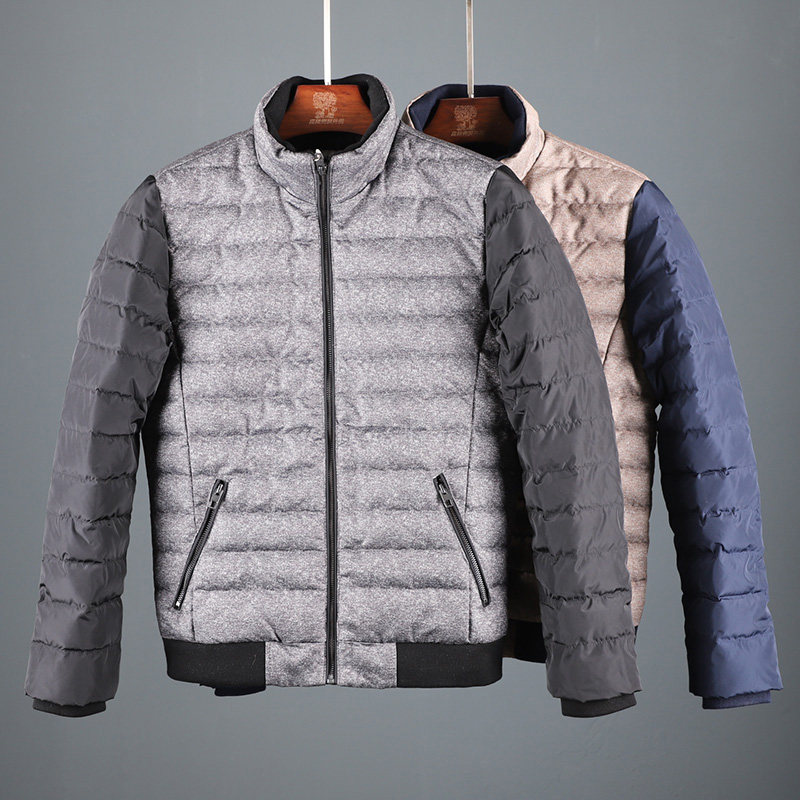 森林外贸男装时尚拉链简约羽绒服青年冬季保暖棉衣小立领棉服男潮