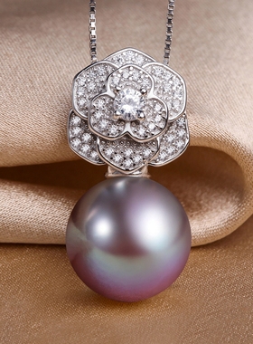 珍珠皇后 S925银淡水紫色珍珠吊坠珠径（12-13mm) 伯爵花 3g