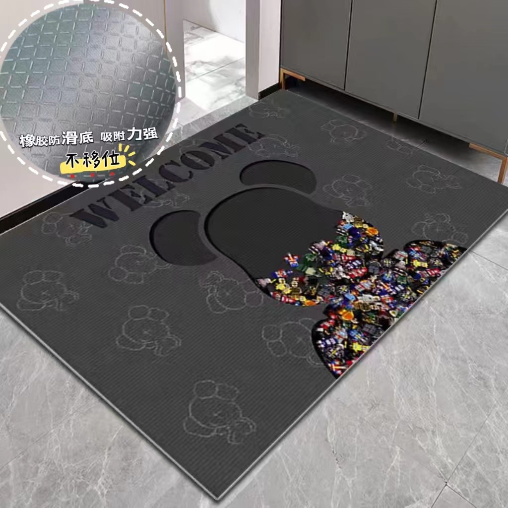 入户门垫门口玄关新款入门家用可裁剪耐脏防滑橡胶底水晶绒地毯