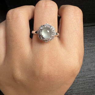 天然缅甸翡翠A货冰种晴水绿金镶戒指天然翡翠蛋面天然翡翠戒指