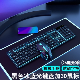 平板rgb静音机械键盘鼠标套装好用电脑新款背光外设加厚usb悬浮式