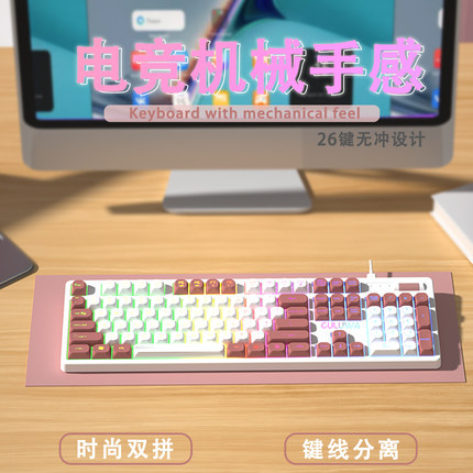 双拼色键盘鼠标套装机械手感办公电脑游戏电竞专用键盘有线104键
