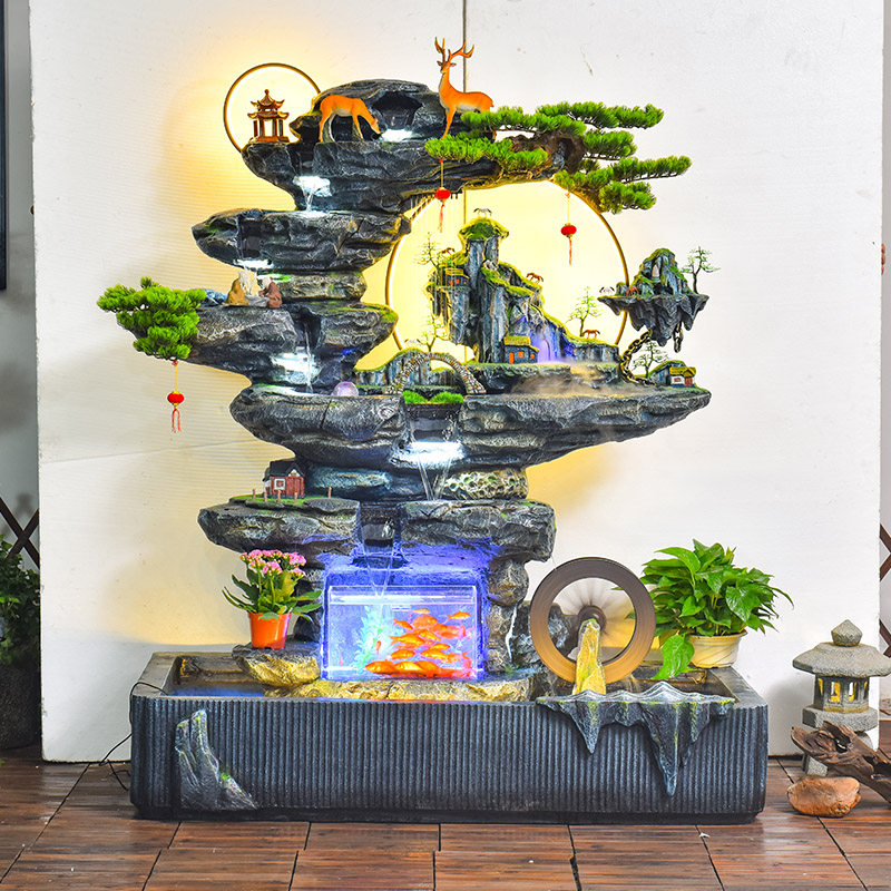 大型瀑布假山流水喷泉摆件室内户外民宿装饰高山景观庭院鱼池造景