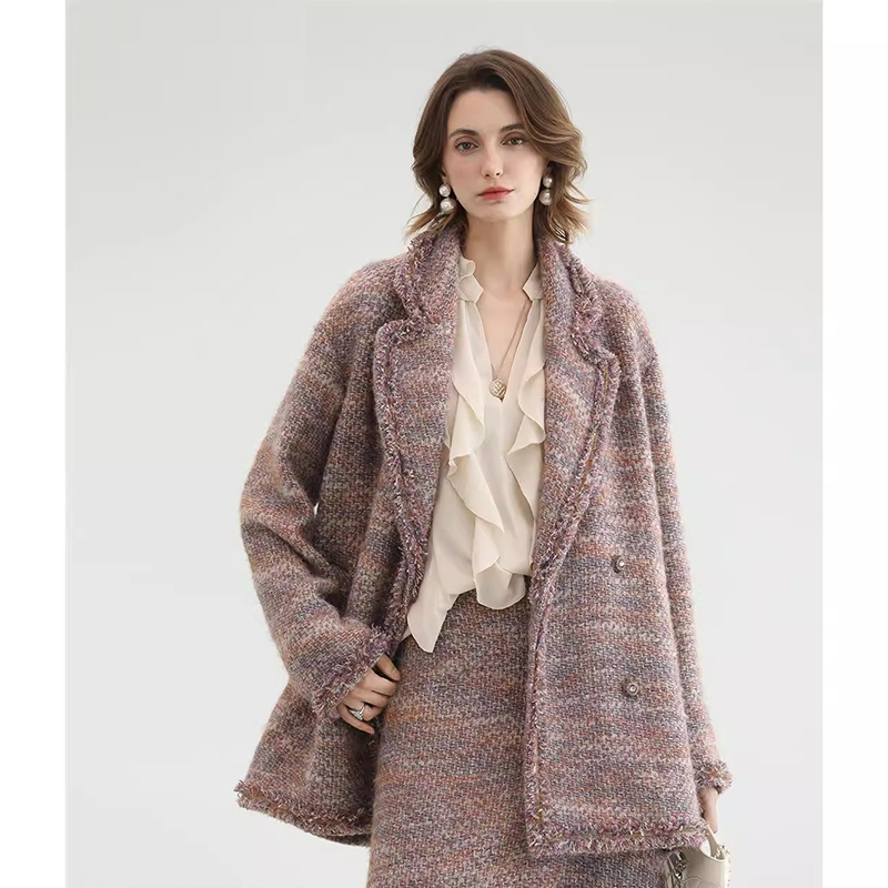 爵莱菲大码胖mm小香风毛呢外套女新款粗花呢中长款大衣显瘦秋冬