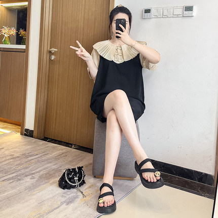 茶歇法式桔梗小香风高级感气质翻领连衣裙子女夏季大码胖mm巨显瘦