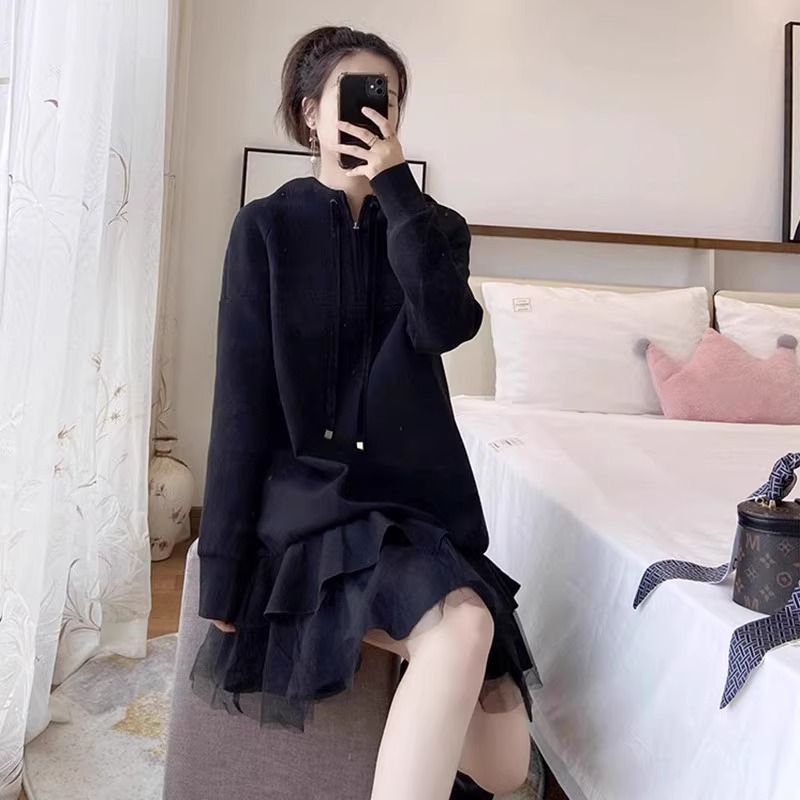 2025新款大码女装显瘦高端卫衣连衣裙胖mm黑色连帽早春减龄休闲