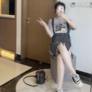 時(shí)尚 胖mm女 裝 2023裝 新款 圓領(lǐng)T恤裙牛仔拼接兩件套裙大碼 夏裝 短袖