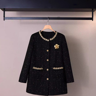 爵莱菲大码高级感黑色小香风外套女2026春季显瘦中长款新款粗花呢