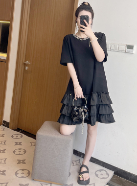 法式蓬蓬蛋糕裙连衣裙子女夏季大码胖mm黑色荷叶边显瘦2026新款