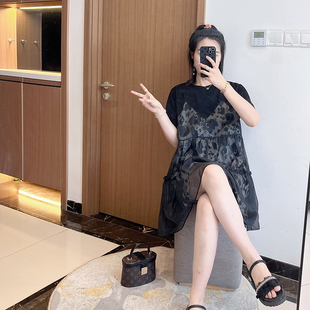 胖mm显瘦洋气 微胖a字假两件减龄遮肚子2025年新款 夏装 大码 女装