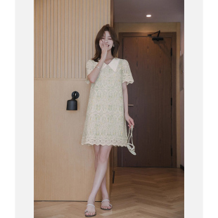 清新显瘦a字短裙 薄款 爵莱菲大码 气质蕾丝镂空刺绣连衣裙2025夏季