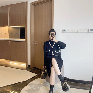 两件套大码 黑色巨显瘦休闲连衣裙秋装 女装 衬衫 裙子 2024年新款 套装