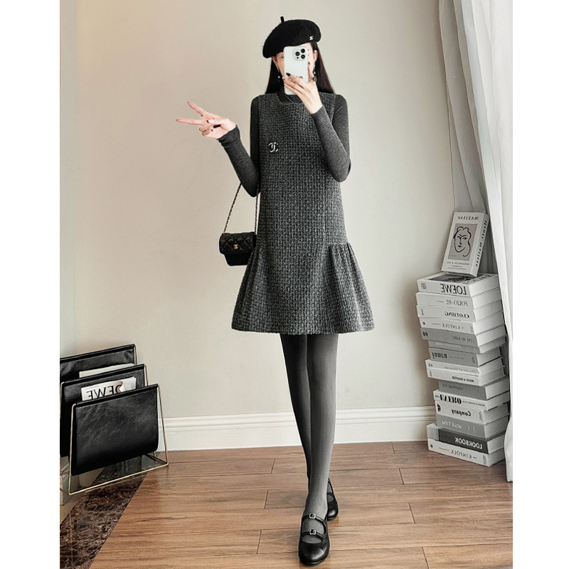 爵莱菲大码高级感气质灰色羊毛背心裙冬季新款百搭无袖小香风洋装
