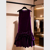 爵莱菲大码 法式 高端精致富家千金miu系减龄紫色丝绒背心连衣裙