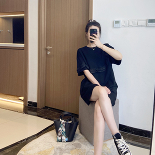 微胖女生穿搭夏季显瘦夏装遮肚短袖连衣裙大码胖mm宽松韩版休闲潮