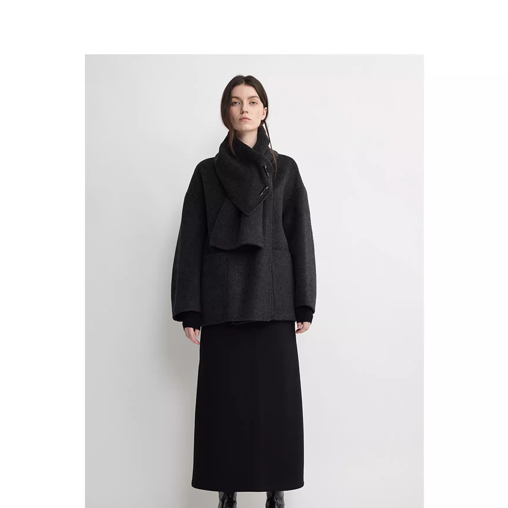 爵莱菲大码澳洲进口围巾两穿羊绒羊毛大衣女冬季百搭大衣外套胖mm