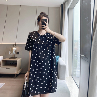 炸街娃娃领显瘦宽松大码女装胖mm微胖减龄夏装2021波点连衣裙肥胖