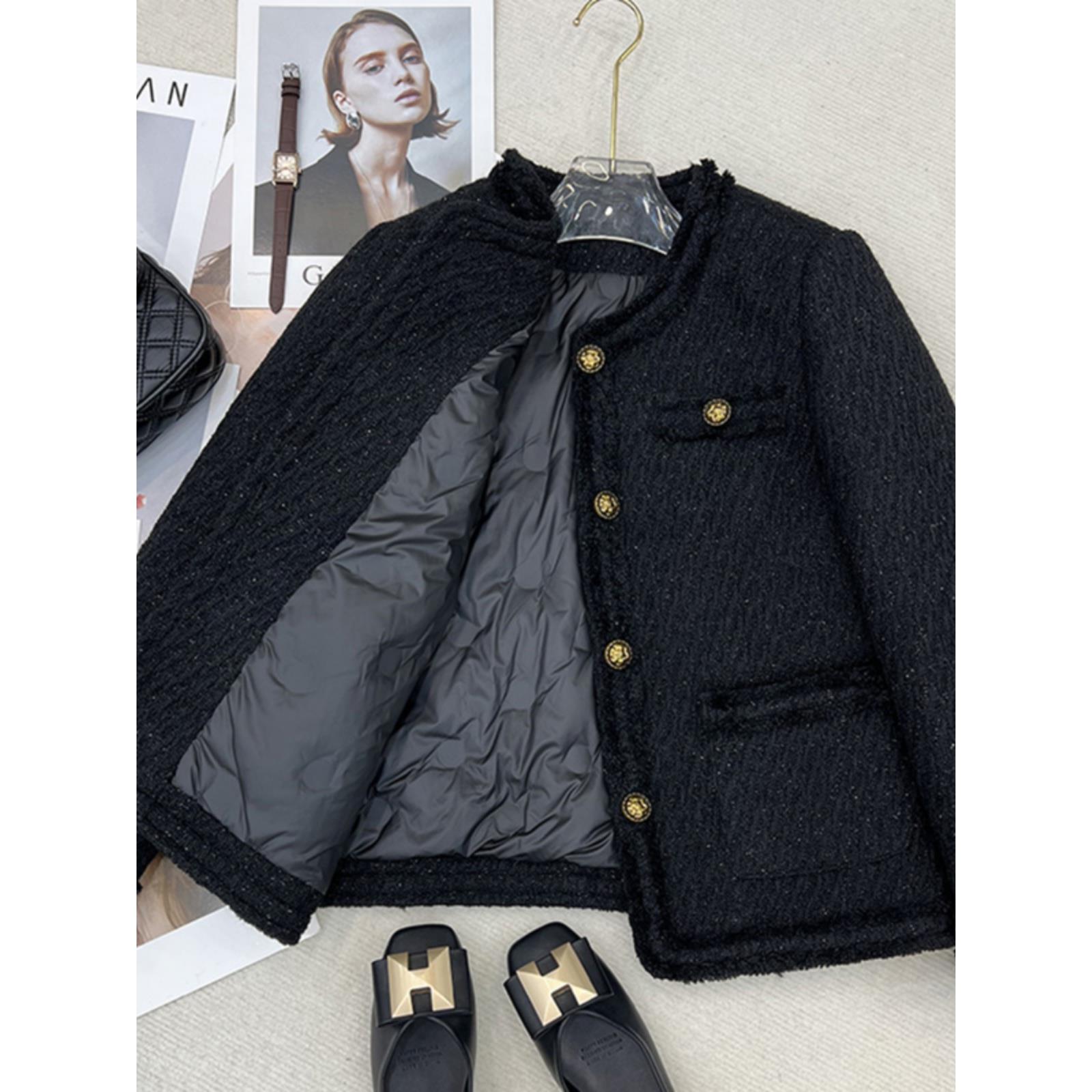 爵莱菲大码黑色小香风羽绒服外套女2025新款秋冬小个子高级感厚