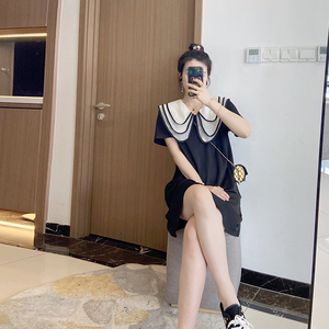大码连衣裙女装胖mm夏装女遮肚子巨显瘦2024年新款黑色短袖微胖