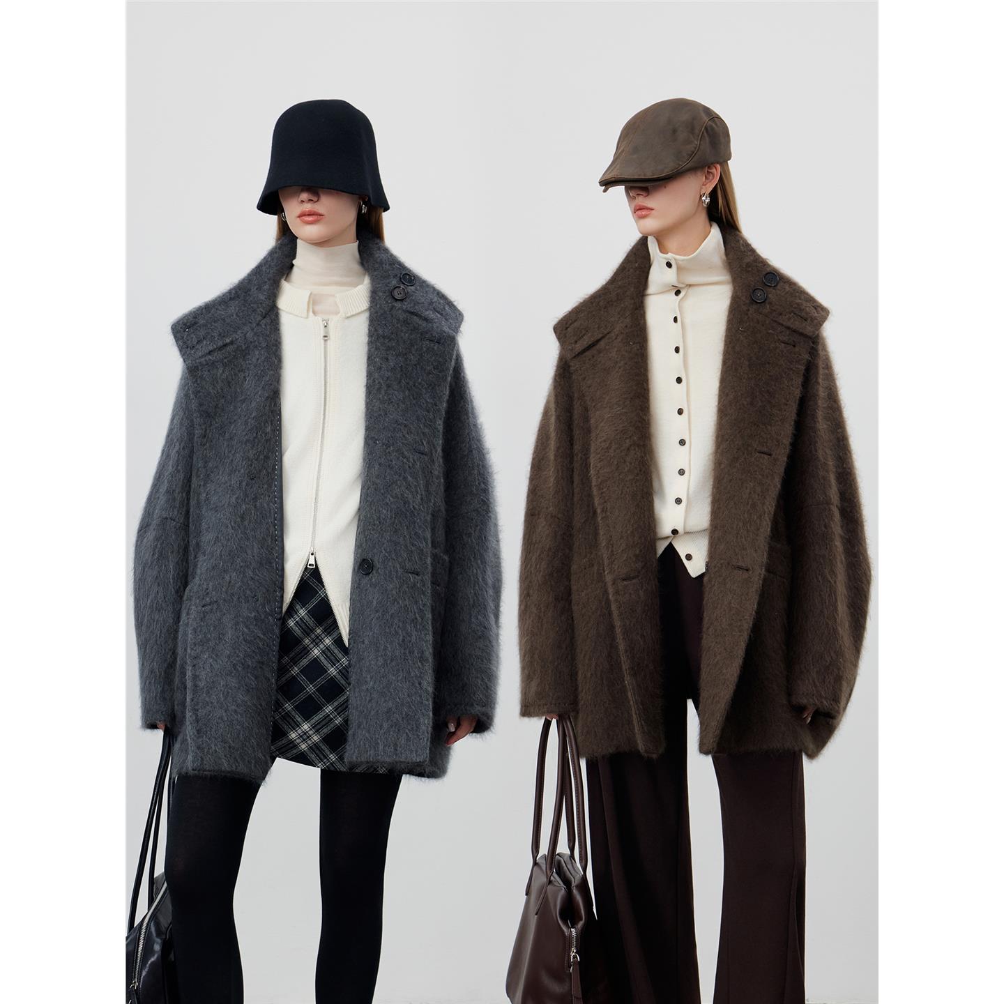 爵莱菲大码重磅奢柔氛围感拉绒长毛羊绒羊毛时髦轻盈廓形短大衣