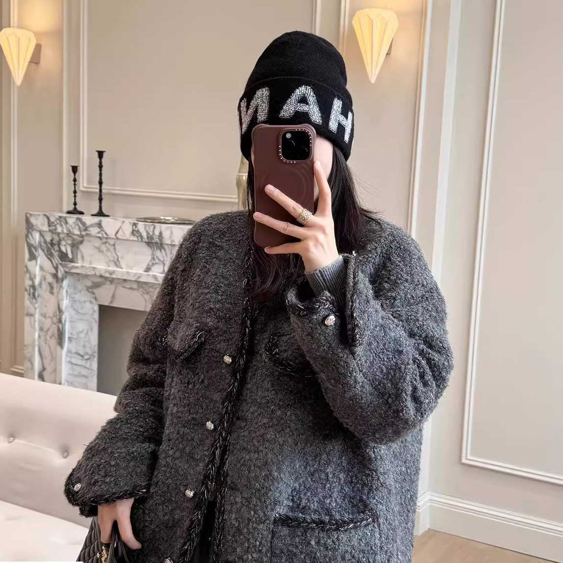 爵莱菲大码胖mm小香风V领白鸭绒冬季羽绒服女款2025新款显瘦灰色