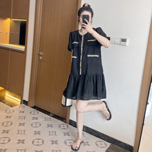 大码法式小香风连衣裙女夏季胖mm遮肉显瘦时尚休闲小个子别致裙子