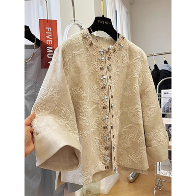 爵莱菲新中式国风轻奢重工高级感短款外套女春秋穿搭上衣大码胖mm